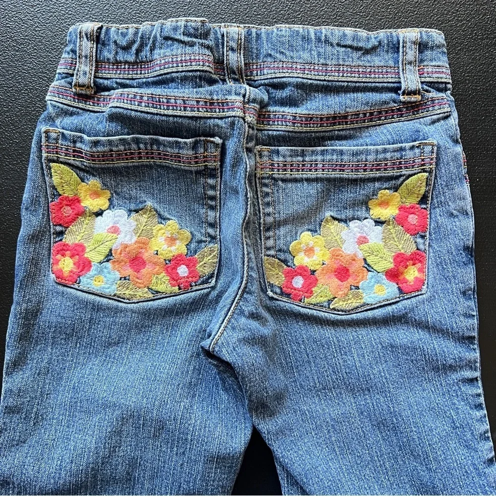 Y2K Gymboree Floral Embroidered Denim Capri Jeans Girls Size 5